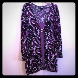 4X Plus Size Purple Black & White Blouse